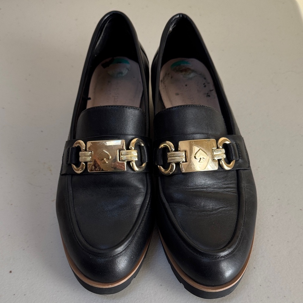 Kate Spade Black Loafers with Gold Accents - Women Size 8